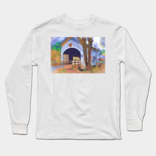 Covered Bridge In Watercolor Long Sleeve T-Shirt